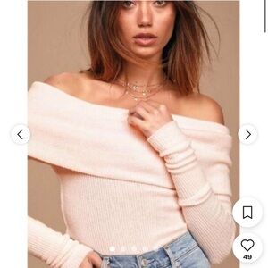 We The Free Off-the-Shoulder Ribbed Sweater in Light Pink